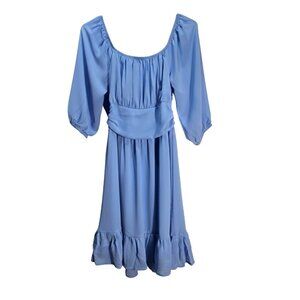 NWT | Bellelily Light Blue Open Back Tie-Back Ruffle Hem Midi Dress | Small